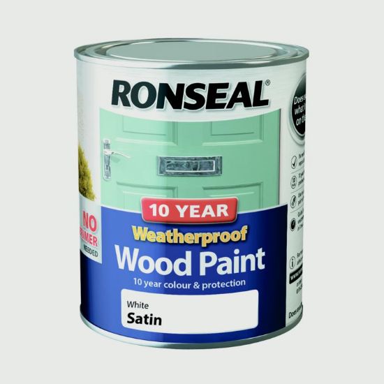 Ronseal 10 Year Weatherproof Satin Wood Paint 750ml - White